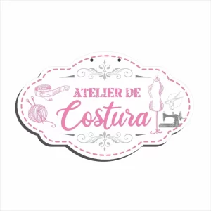 Placa Decorativa Mdf Atelier De Costura 33x20cm 6mm – Rosa Borda Branca