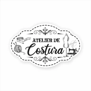 Placa Decorativa Mdf Atelier De Costura 33x20cm 6mm – Branco e Preto