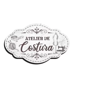 Placa Decorativa Mdf Atelier De Costura 33x20cm 6mm – Marrom e Cinza