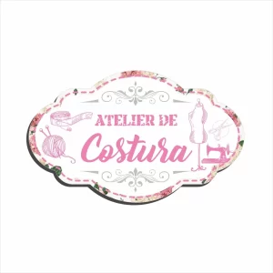 Placa Decorativa Mdf Atelier De Costura 33x20cm 6mm – Borda Floral