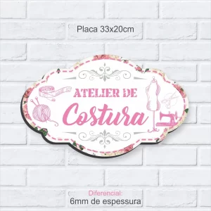 Placa Decorativa Mdf Atelier De Costura 33x20cm 6mm
