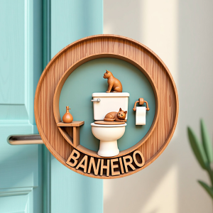Placa Decorativa Mdf Redonda Banheiro Divertido 20×20 Cm – 2D – MOD.01 BANHEIRO