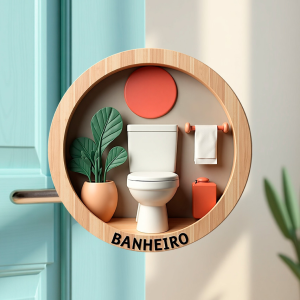 Placa Decorativa Mdf Redonda Banheiro Divertido 20×20 Cm – 2D – MOD.05 BANHEIRO