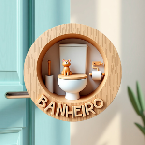 Placa Decorativa Mdf Redonda Banheiro Divertido 20×20 Cm – 2D – MOD.10 BANHEIRO