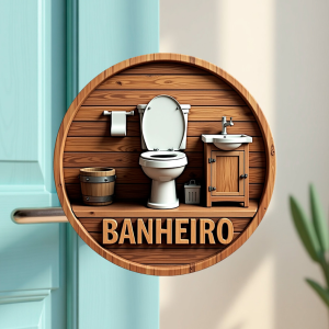 Placa Decorativa Mdf Redonda Banheiro Divertido Gato Fofo 20x20cm 2D – MOD.11
