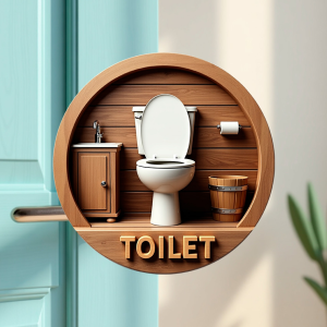 Placa Decorativa Mdf Redonda Banheiro Divertido Gato Fofo 20x20cm 2D – MOD.12