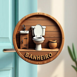 Placa Decorativa Mdf Redonda Banheiro Divertido Gato Fofo 20x20cm 2D – MOD.13