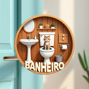 Placa Decorativa Mdf Redonda Banheiro Divertido 20×20 Cm – 2D – MOD.16 BANHEIRO