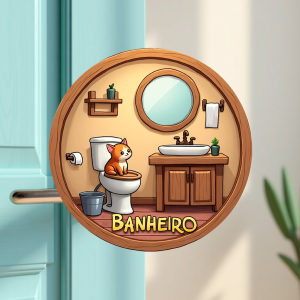 Placa Decorativa Mdf Redonda Banheiro Divertido 20×20 Cm – 2D – MOD.21 BANHEIRO