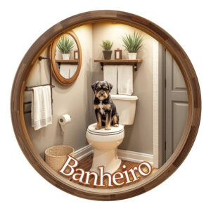Placa Decorativa Mdf Redonda Banheiro Divertido Dog Cachorro – 2D – Dog-02