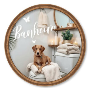 Placa Decorativa Mdf Redonda Banheiro Divertido Dog Cachorro – 2D – Dog-12