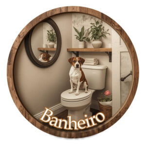 Placa Decorativa Mdf Redonda Banheiro Divertido Dog Cachorro – 2D – Dog-05