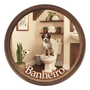 Placa Decorativa Mdf Redonda Banheiro Divertido Dog Cachorro – 2D – Dog-03
