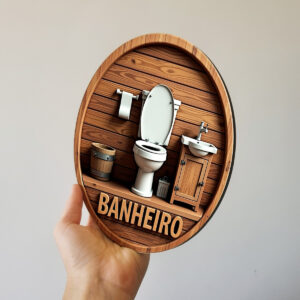 Placa Decorativa Mdf Redonda Banheiro Divertido Madeira – 2D