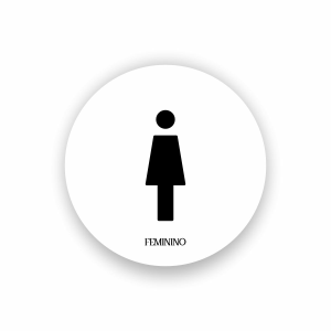Placa Decorativa Mdf Redonda Banheiro 20×20 Cm – 2D – Feminino | Branco