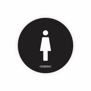 Placa Decorativa Mdf Redonda Banheiro 20×20 Cm – 2D – Feminino | Preto
