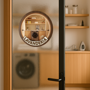 Placa Decorativa Mdf Redonda Lavanderia Porta Parede 20cm – 2D