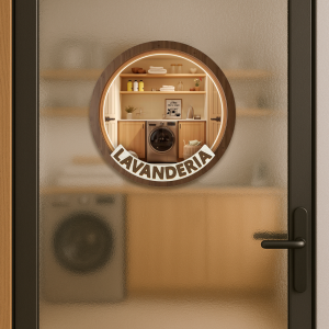 Placa Decorativa Mdf Redonda Lavanderia Porta Parede 20cm – 2D