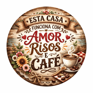 Placa Decorativa – Esta Casa funciona com amor, risos e café – 20x20cm – 2D – RC-01
