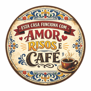 Placa Decorativa – Esta Casa funciona com amor, risos e café – 20x20cm – 2D – RC-02