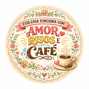 Placa Decorativa – Esta Casa funciona com amor, risos e café – 20x20cm – 2D – RC-03
