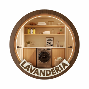Placa Decorativa Mdf Redonda Lavanderia Porta Parede 20cm – 2D – LVA-02