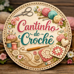 Placa Decorativa – Cantinho do Crochê – MDF 20x20cm – 2D