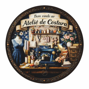 Placa Decorativa “Bem vindo ao Ateliê de Costura” – Estilo Retrô Criativo em MDF 20x20cm – 2D – BVC-AZUL