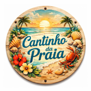 Placa Decorativa "Cantinho da Praia" – Estilo Praiano Relax em MDF 20x20cm - 2D