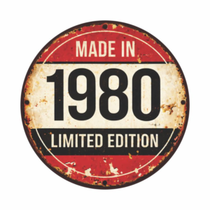 Placa Decorativa Vintage “Made in 1980” – Estilo Retrô Industrial em MDF 20x20cm – 2D – 1980