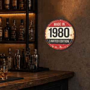 Placa Decorativa Vintage “Made in 1980” – Estilo Retrô Industrial em MDF 20x20cm – 2D