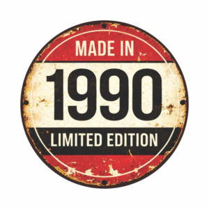 Placa Decorativa Vintage “Made in 1980” – Estilo Retrô Industrial em MDF 20x20cm – 2D – 1990