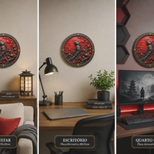 Placa Decorativa Samurai Flores Escarlates Arte Oriental 2d Samurai Flores Escarlates