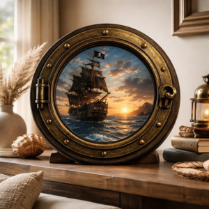 Placa Decorativa Janela Pirata Vista Náutica Vintage Mdf Janela Pirata Vista Náutica Vintage