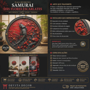 Placa Decorativa Samurai Flores Escarlates Arte Oriental 2d Samurai Flores Escarlates