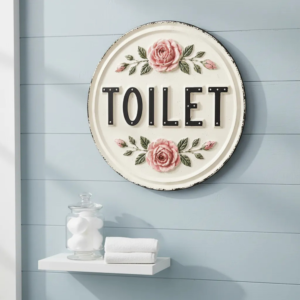 Placa Decorativa Toilet Redonda Vintage Banheiro  Mdf 2d Toilet Rosa