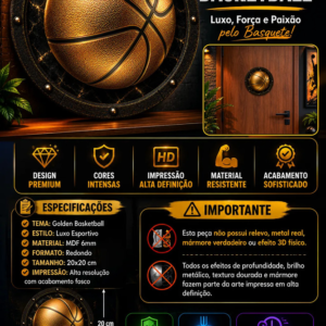 Placa Decorativa Golden Basketball Luxo E Paixão Basquete Golden Basketball