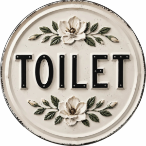Placa Decorativa Toilet Redonda Vintage Banheiro  Mdf 2d Toilet Branco