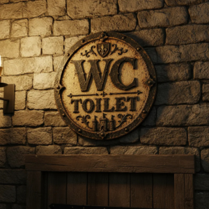 Placa Decorativa Wc Toilet Medieval Estilo Retrô Castelo Mdf Wc Toilet Medieval