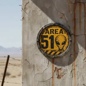 Placa Decorativa Área 51 Alienígena Estilo Industrial Retrô Área 51 Alienígena Envelhecido