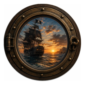 Placa Decorativa Janela Pirata Vista Náutica Vintage Mdf Janela Pirata Vista Náutica Vintage