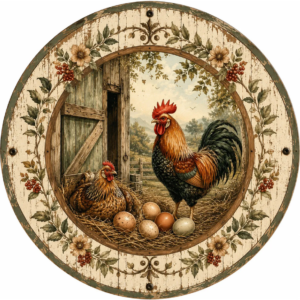Placa Decorativa Galo Galinha  Estilo Farmhouse Vintage Encantos Da Fazenda Vintage