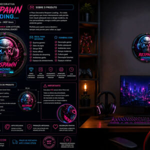 Placa Decorativa Respawn Loading Caveira Gamer Neon Em Mdf Respawn Loading