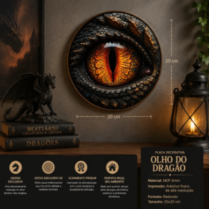 Placa Decorativa Olho Do Dragão Estilo Fantasia Mdf 20x20cm Olho Do Dragão