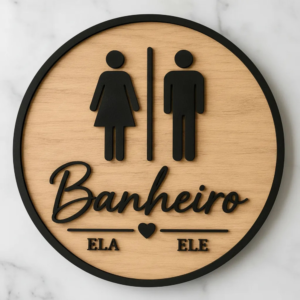Placa Decorativa Banheiro Ela E Ele Unissex Sinalização Banheiro Ela E Ele