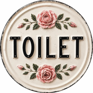 Placa Decorativa Toilet Redonda Vintage Banheiro  Mdf 2d Toilet Rosa