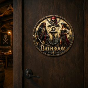 Placa 2d Banheiro Pirata Bathroom Elementos Náuticos 20x20cm Banheiro Pirata