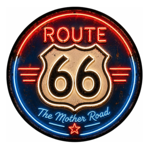 Placa Decorativa Route 66 Vintage Estilo Retrô Americano Mdf Route 66 Neon