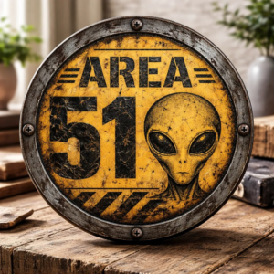Placa Decorativa Área 51 Alienígena Estilo Industrial Retrô Área 51 Alienígena Envelhecido