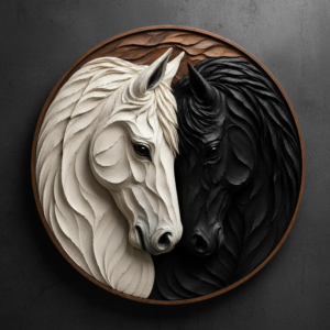 Placa Decorativa Dualidade Selvagem Efeito Esculpido Cavalos Dualidade Selvagem Estilo